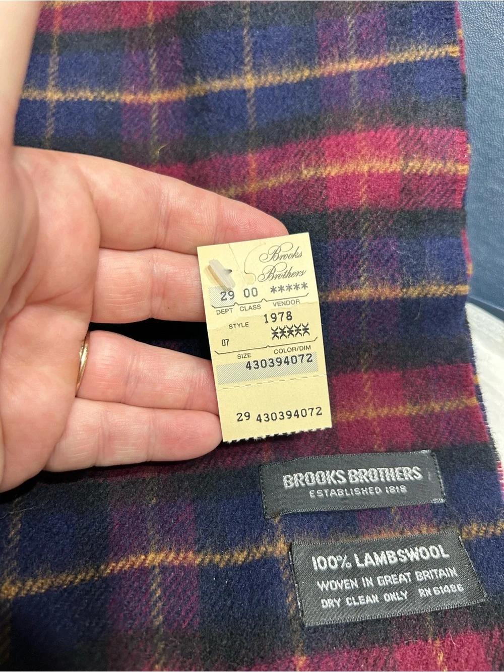 Brooks Brothers Vintage Plaid 100%Lambswool Scarf